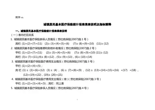 城镇居民基本医疗保险统计报表填表说明及指标解释