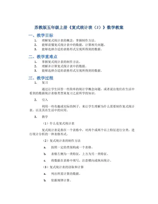 苏教版五年级上册《复式统计表(2)》数学教案