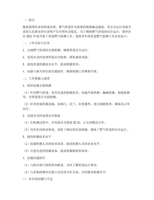 管道燃气检测工作总结报告