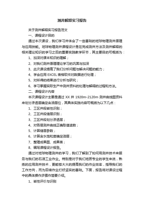 测井解释实习报告