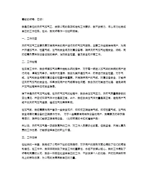 天然气加气工述职报告