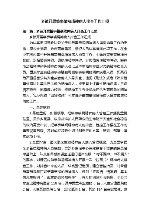 乡镇开展肇事肇祸精神病人排查工作汇报