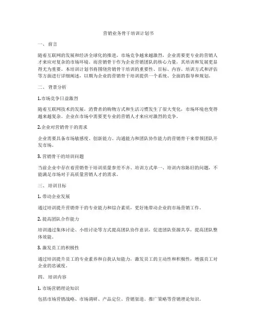 营销业务骨干培训计划书