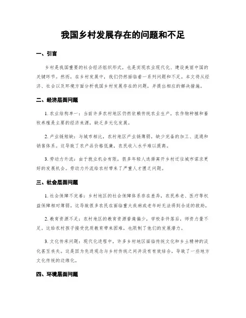 我国乡村发展存在的问题和不足