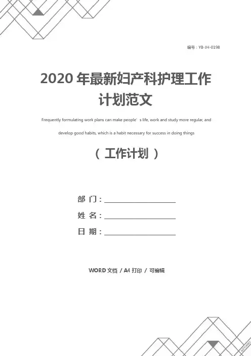 2020年最新妇产科护理工作计划范文