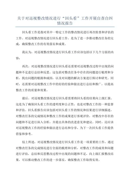 关于对巡视整改情况进行“回头看”工作开展自查自纠情况报告
