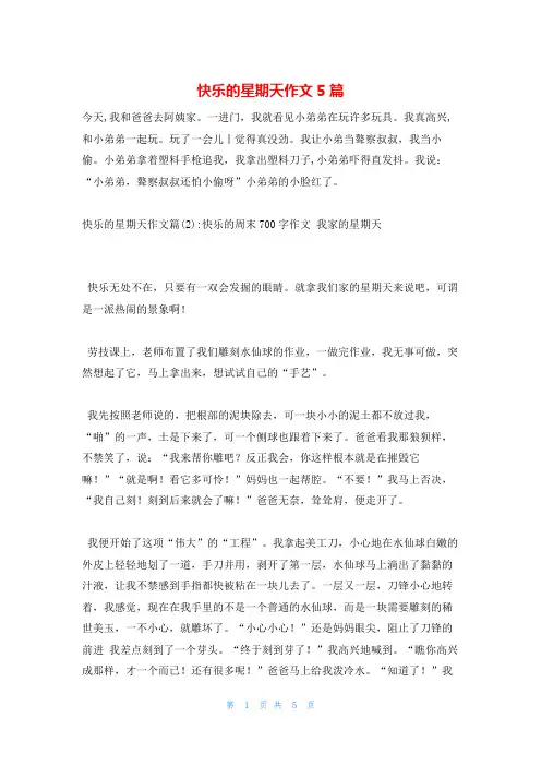 快乐的星期天作文5篇