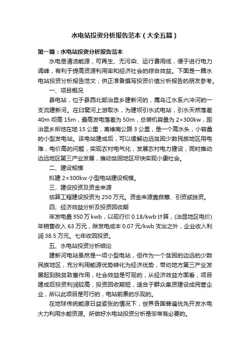 水电站投资分析报告范本（大全五篇）