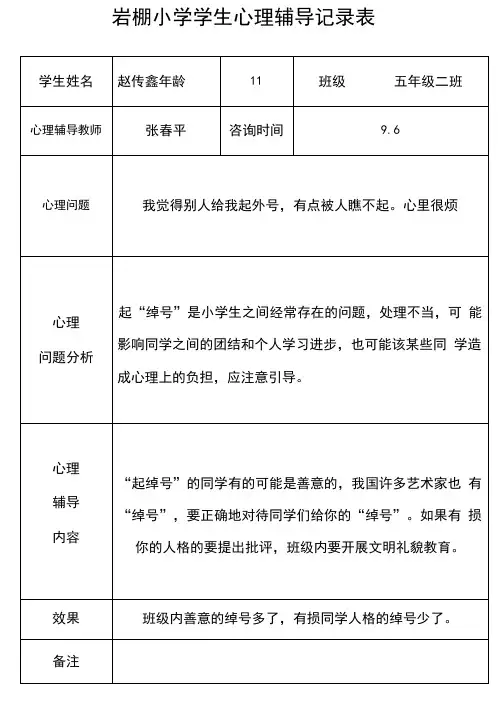 (完整word版)学生心理辅导记录表