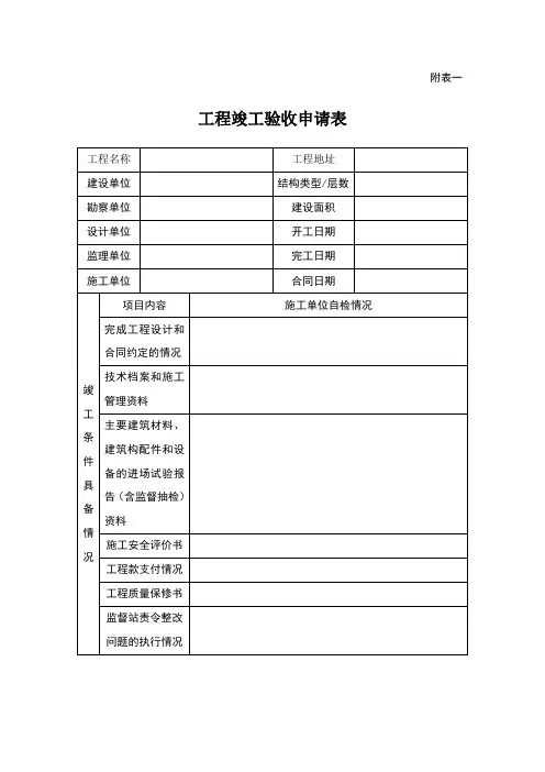 工程竣工验收申请表
