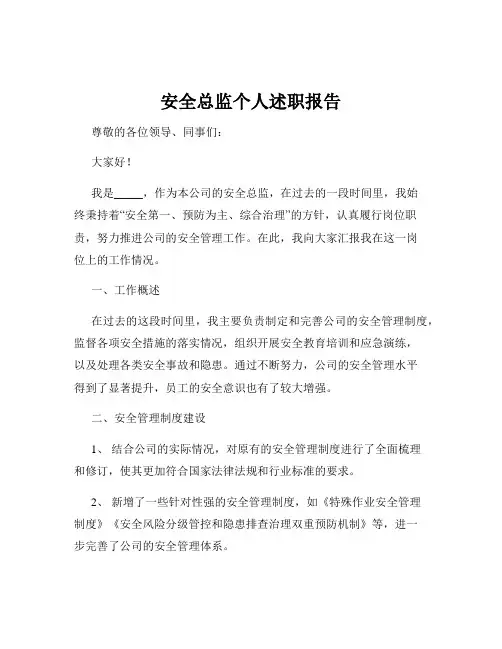 安全总监个人述职报告