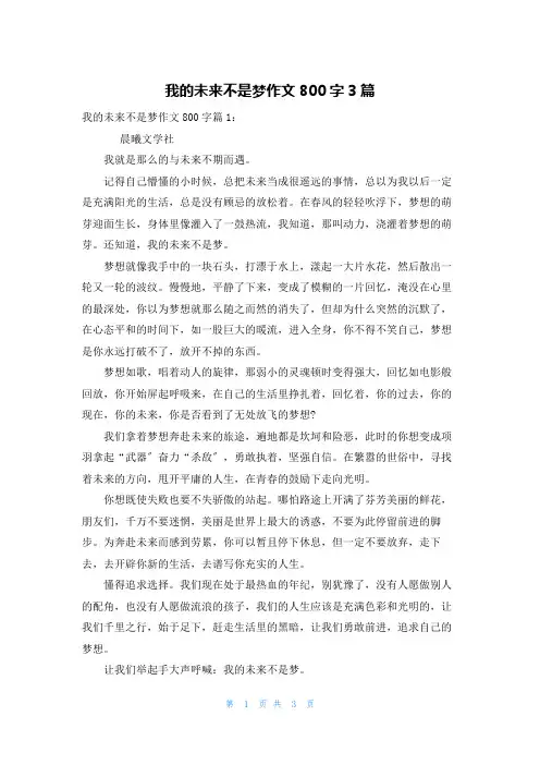 我的未来不是梦作文800字3篇