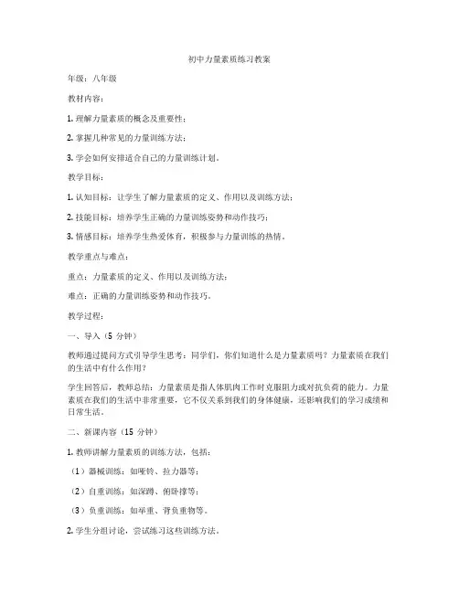 初中力量素质练习教案