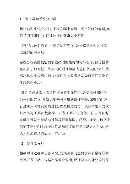 IT行业职位描述大全