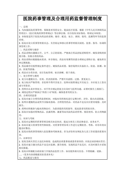 医院药事管理及合理用药监督管理制度