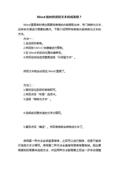 Word如何快速将文本转成表格？