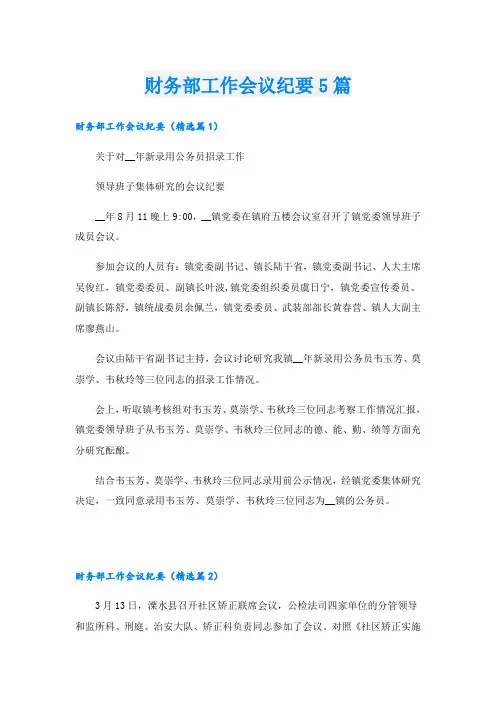 财务部工作会议纪要5篇