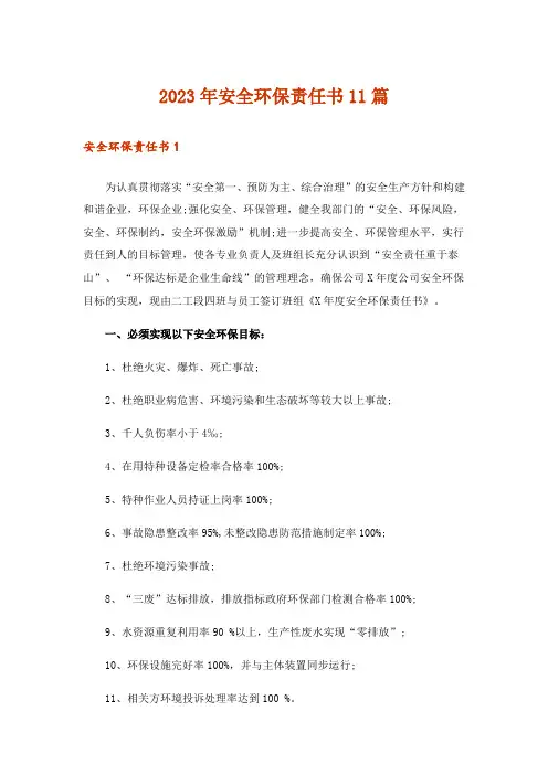2023年安全环保责任书11篇