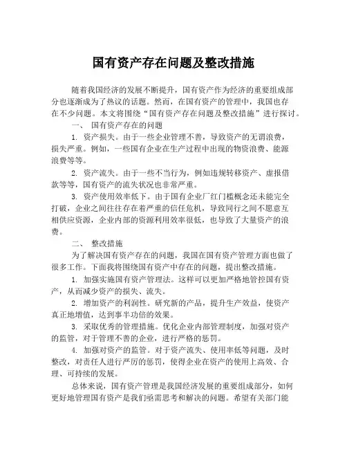 国有资产存在问题及整改措施