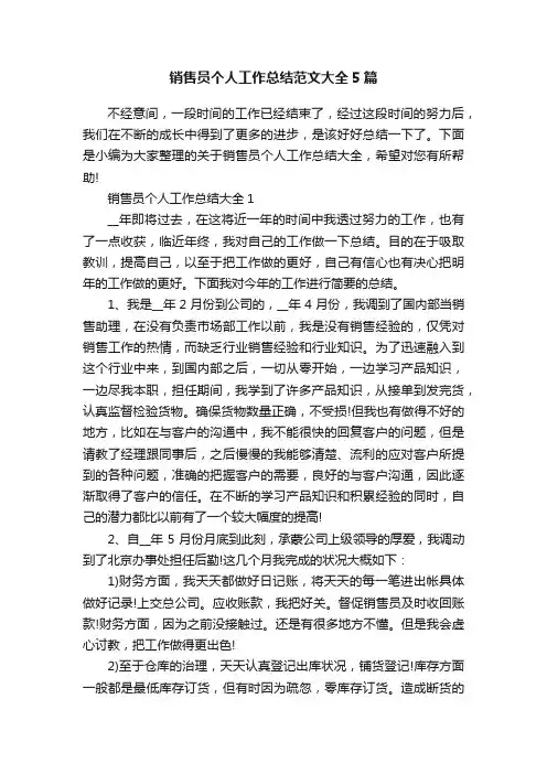 销售员个人工作总结范文大全5篇