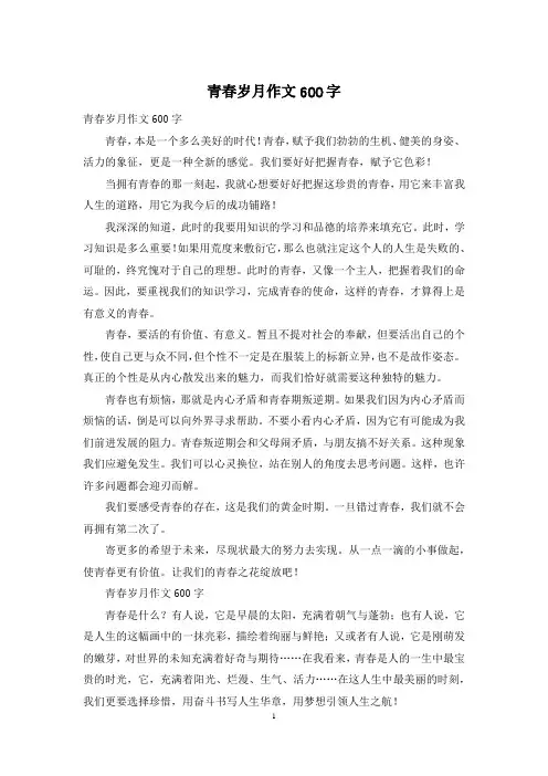 青春岁月作文600字
