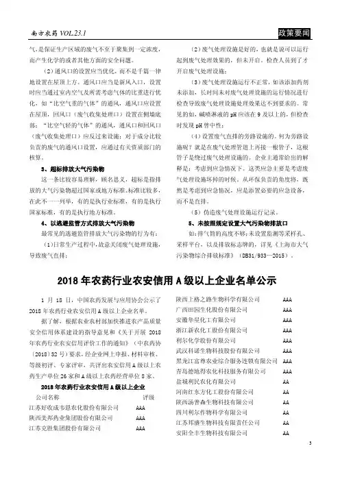 2018年农药行业农安信用A级以上企业名单公示