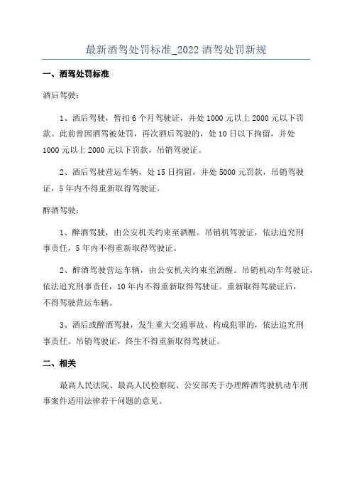 最新酒驾处罚标准_2022酒驾处罚新规