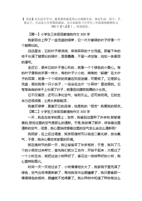 小学生三年级观察植物作文300字【八篇】