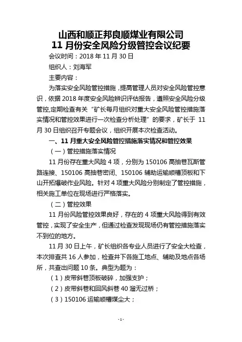 11月份重大安全风险管控措施落实情况与管控效果检查分析