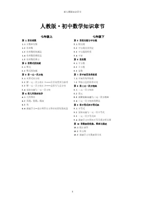 人教版初中数学章节汇总