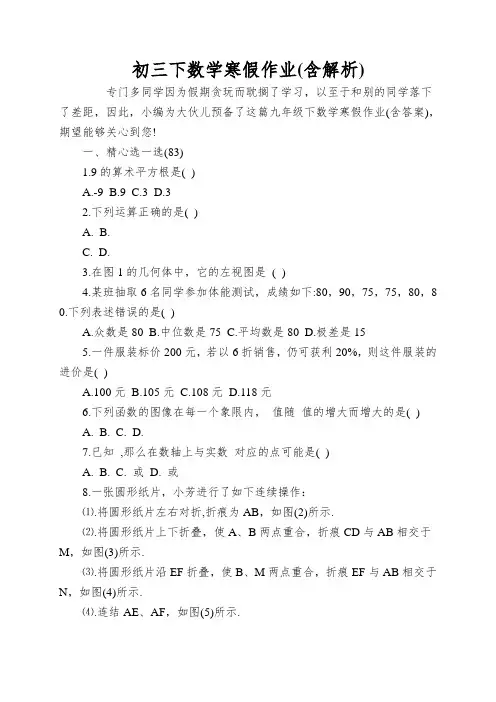 初三下数学寒假作业