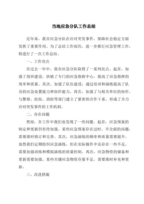 当地应急分队工作总结