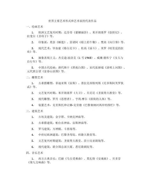 世界主要艺术形式和艺术家的代表作品