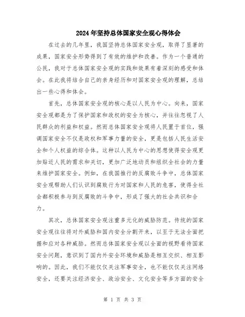 2024年坚持总体国家安全观心得体会