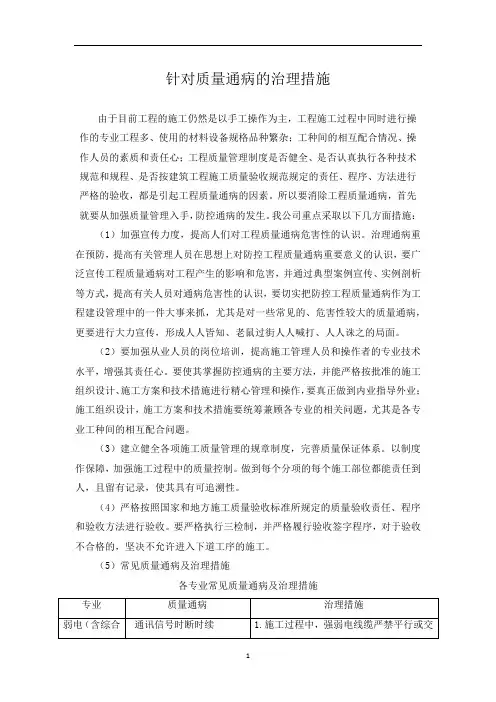 针对质量通病的治理措施