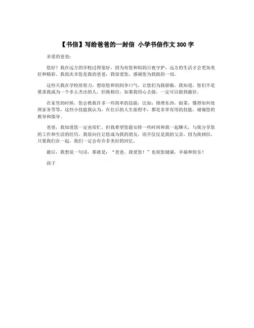 【书信】写给爸爸的一封信 小学书信作文300字