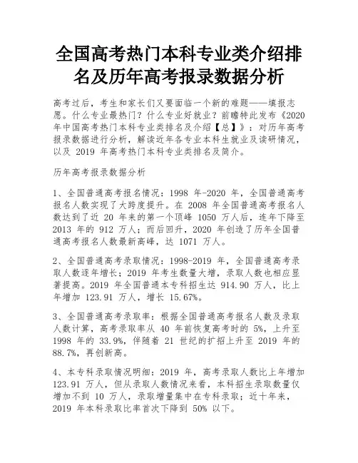 全国高考热门本科专业类介绍排名及历年高考报录数据分析 