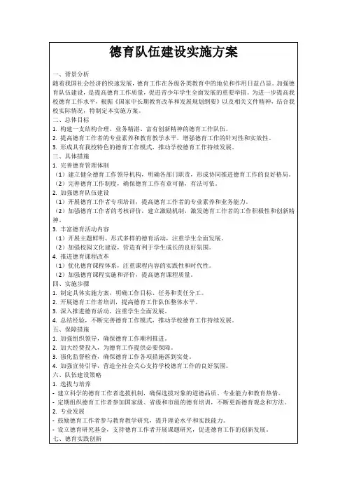 德育队伍建设实施方案
