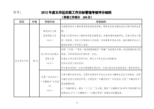 妇联工作目标管理考核评分细则