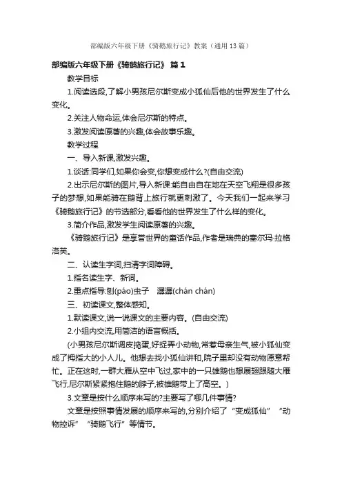 部编版六年级下册《骑鹅旅行记》教案（通用13篇）