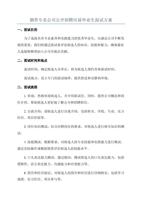 烟草专卖公司公开招聘应届毕业生面试方案