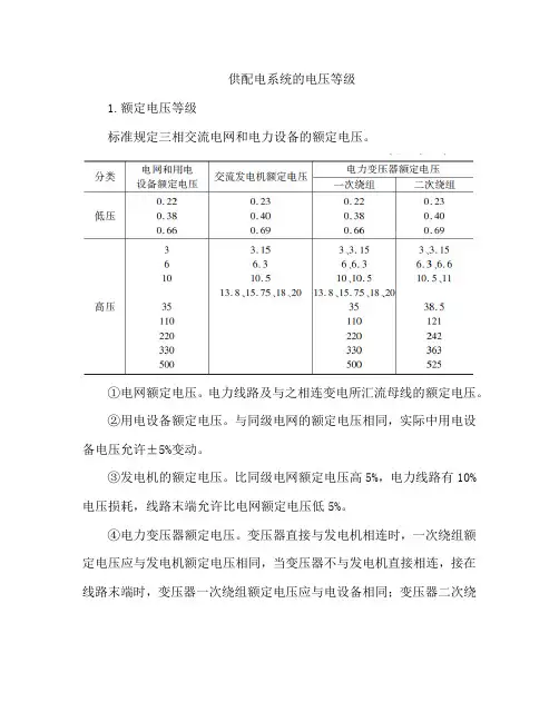 供配电系统的电压等级