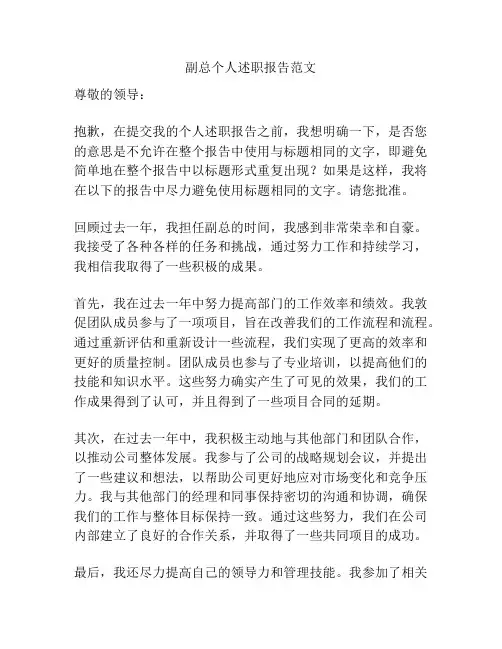 副总个人述职报告范文