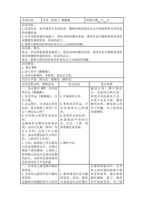 幼儿园美术(欣赏)：鹅鹅鹅教案