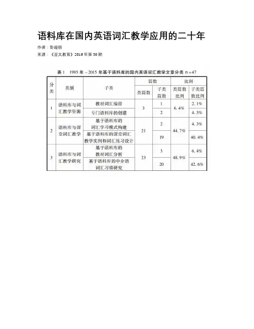 语料库在国内英语词汇教学应用的二十年