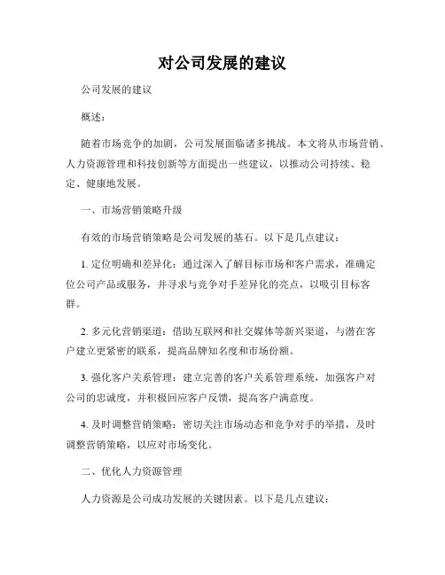 对公司发展的建议
