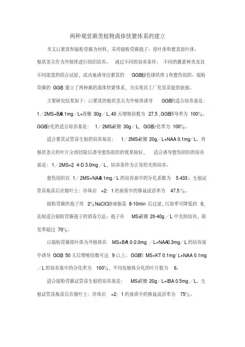 两种观赏蕨类植物离体快繁体系的建立