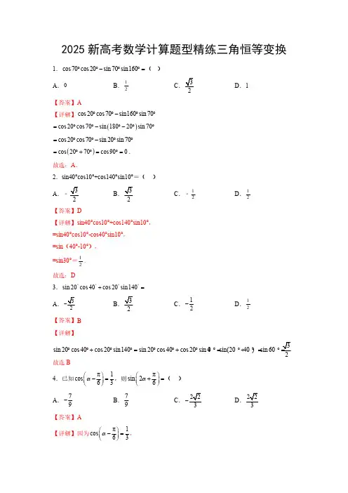 2025新高考数学计算题型精练专题09 三角恒等变换(解析版)