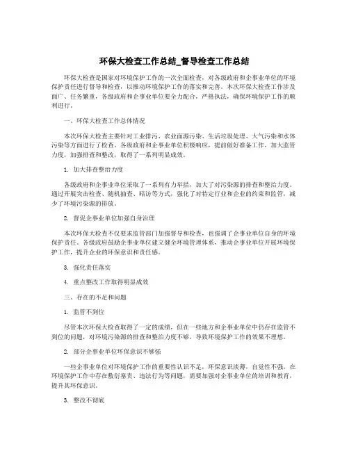 环保大检查工作总结_督导检查工作总结