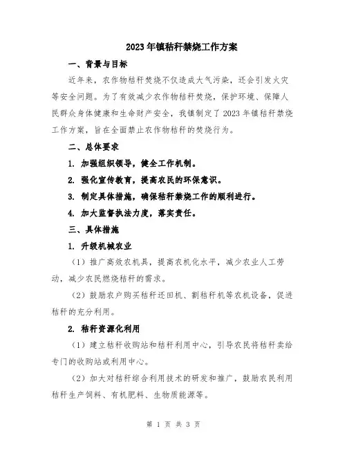2023年镇秸秆禁烧工作方案